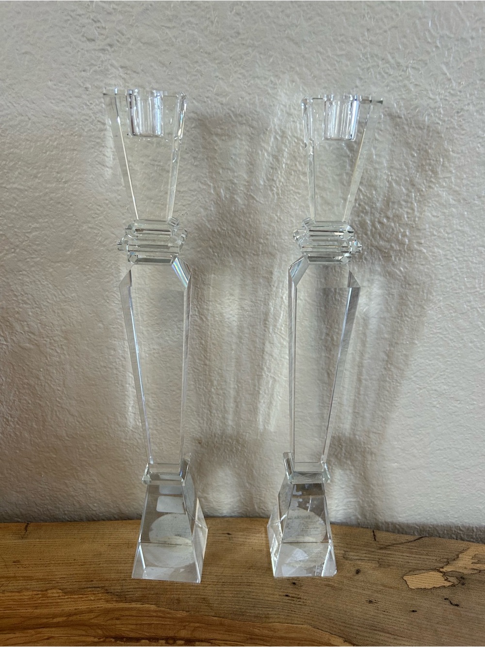 Pair Shannon Crystal By Godinger 15" Tall Taper Votive Candlestick Holders Heavy